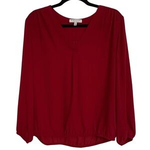 Chaus New York Red Long Sleeve Blouse Elastic Hem Career Top Size L